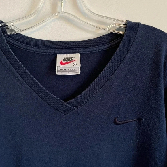Vintage 90’s Nike Navy Blue Chest Swoosh Shirt - Picture 2 of 3